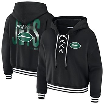 Women's WEAR by Erin Andrews Black New York Jets Lace-Up Fleece Hoodie