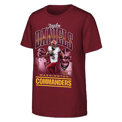 Youth Outerstuff Jayden Daniels Burgundy Washington Commanders Triple Pic T-Shirt