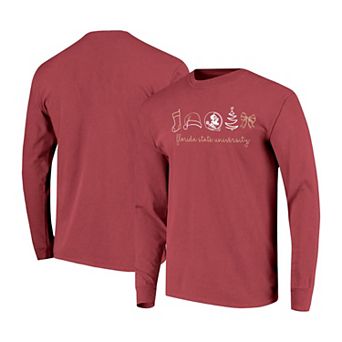 Women's Garnet Florida State Seminoles Christmas Elements Comfort Colors Long Sleeve T-Shirt