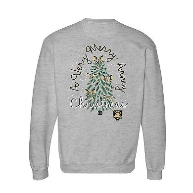 Women's Gray Army Black Knights Classic Merry Christmas Tree Crewneck Sweatshirt