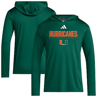 Men's adidas Green Miami Hurricanes 2025 AEROREADY Sideline Training Long Sleeve Hooded T-Shirt