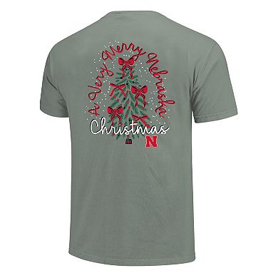 Women's Light Green Nebraska Huskers Christmas Tree Comfort Colors T-Shirt