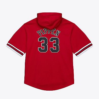 Men's Mitchell & Ness Scottie Pippen Red Chicago Bulls Mesh Name & Number Short Sleeve Hoodie