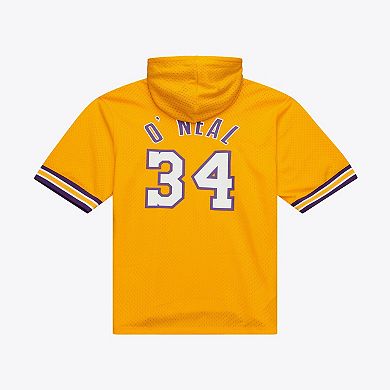 Men's Mitchell & Ness Shaquille O'Neal Gold Los Angeles Lakers Mesh Name & Number Short Sleeve Hoodie