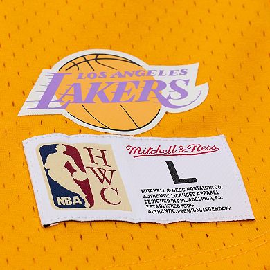 Men's Mitchell & Ness Shaquille O'Neal Gold Los Angeles Lakers Mesh Name & Number Short Sleeve Hoodie