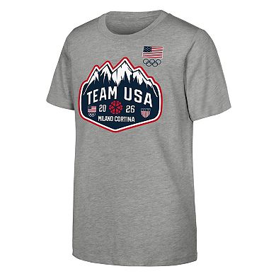 Youth Outerstuff Heather Gray Team USA 2026 Winter Olympics Mountain Patch T-Shirt