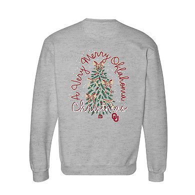 Women's Gray Oklahoma Sooners Classic Merry Christmas Tree Crewneck Sweatshirt