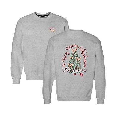 Women's Gray Oklahoma Sooners Classic Merry Christmas Tree Crewneck Sweatshirt