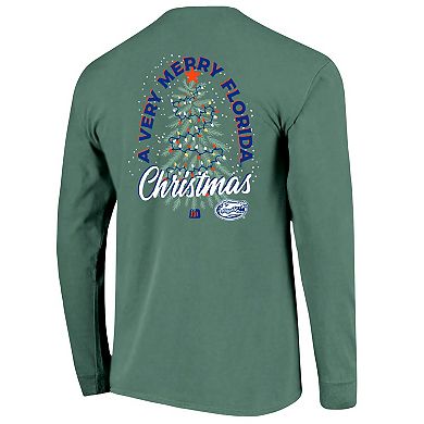 Men's Green Florida Gators Comfort Colors Merry Christmas Tree Long Sleeve T-Shirt