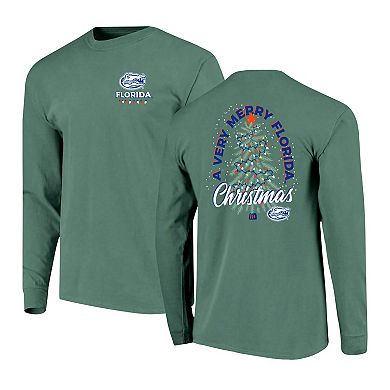 Men's Green Florida Gators Comfort Colors Merry Christmas Tree Long Sleeve T-Shirt