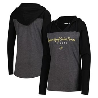Women's Heather Charcoal UCF Knights Knockout Color Block Hooded V-Neck Long Sleeve T-Shirt