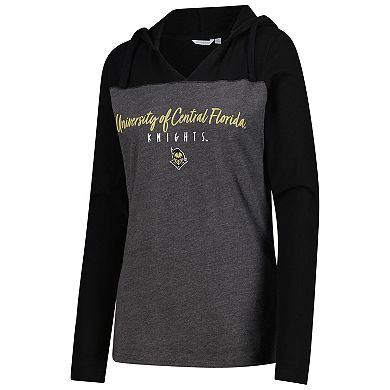 Women's Heather Charcoal UCF Knights Knockout Color Block Hooded V-Neck Long Sleeve T-Shirt