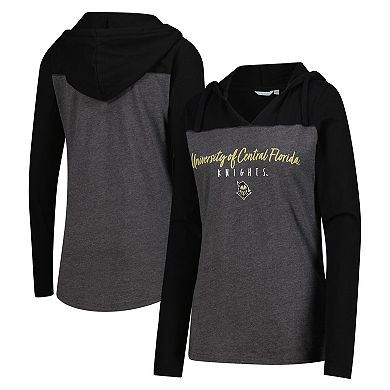 Women's Heather Charcoal UCF Knights Knockout Color Block Hooded V-Neck Long Sleeve T-Shirt