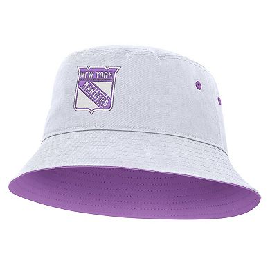 Men's Fanatics White New York Rangers Hockey Fights Cancer Bucket Hat