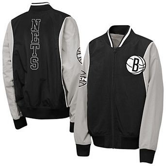 Youth Outerstuff Black/Gray Brooklyn Nets Two-Pointer Full-Zip Windbreaker