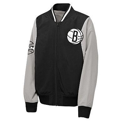 Youth Outerstuff Black/Gray Brooklyn Nets Two-Pointer Full-Zip Windbreaker