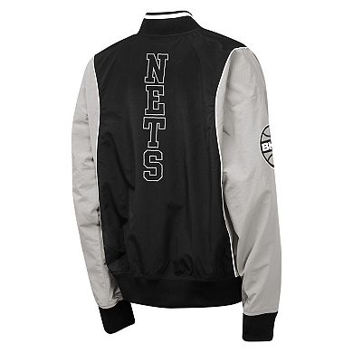 Youth Outerstuff Black/Gray Brooklyn Nets Two-Pointer Full-Zip Windbreaker