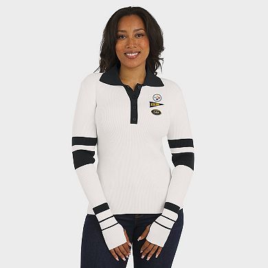 Women's WEAR by Erin Andrews White Pittsburgh Steelers Ribbed Henley Polo Sweater