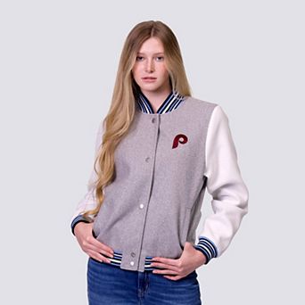 Women's Lusso Gray Philadelphia Phillies Celine Full-Snap Varsity Jacket