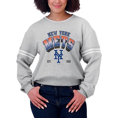 Women's WEAR by Erin Andrews Gray New York Mets Sleeve Stripe Fleece Sweatshirt