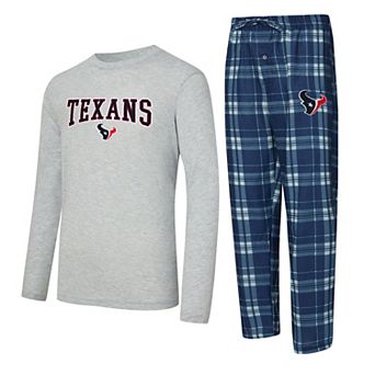 Men's Concepts Sport Navy/Heather Gray Houston Texans Regulate Long Sleeve T-Shirt and Plaid Pant Set