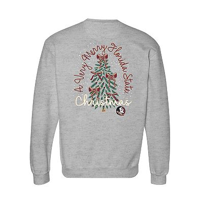 Women's Gray Florida State Seminoles Classic Merry Christmas Tree Crewneck Sweatshirt