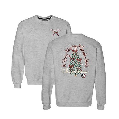 Women's Gray Florida State Seminoles Classic Merry Christmas Tree Crewneck Sweatshirt