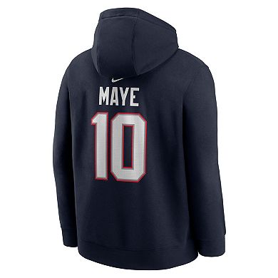 Men's Nike Drake Maye Navy New England Patriots Player Name & Number Fleece Hoodie