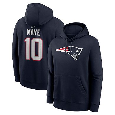 Men's Nike Drake Maye Navy New England Patriots Player Name & Number Fleece Hoodie