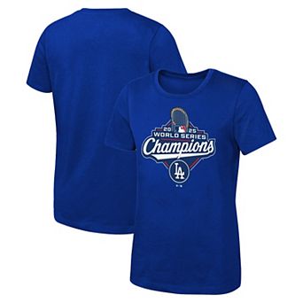 Girls Youth Fanatics Royal Los Angeles Dodgers 2025 World Series Champions Official Logo T-Shirt