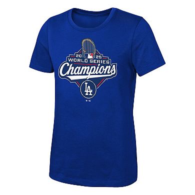 Girls Youth Fanatics Royal Los Angeles Dodgers 2025 World Series Champions Official Logo T-Shirt