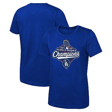 Girls Youth Fanatics Royal Los Angeles Dodgers 2025 World Series Champions Official Logo T-Shirt