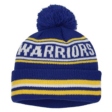Youth New Era Royal Golden State Warriors Classic Cuffed Knit Hat with Pom