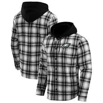 Men's NFL x Darius Rucker Collection by Fanatics Black Philadelphia Eagles Plaid Flannel Quilted Full-Snap Hooded Shacket