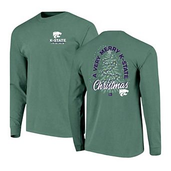 Men's Green Kansas State Wildcats Comfort Colors Merry Christmas Tree Long Sleeve T-Shirt