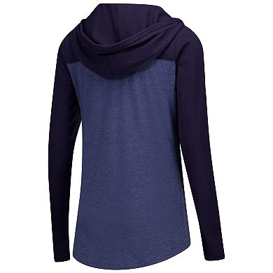 Women's Heather Navy West Virginia Mountaineers Knockout Color Block Hooded V-Neck Long Sleeve T-Shirt