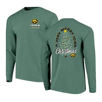 Men's Green Iowa Hawkeyes Comfort Colors Merry Christmas Tree Long Sleeve T-Shirt