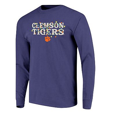 Women's Image One Purple Clemson Tigers String Lights Comfort Color Long Sleeve T-Shirt