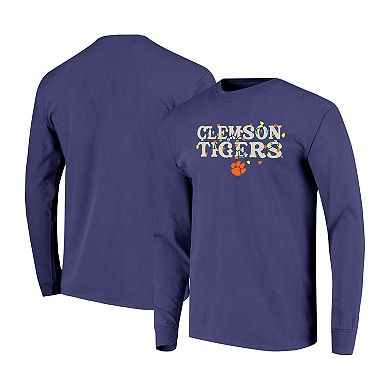 Women's Image One Purple Clemson Tigers String Lights Comfort Color Long Sleeve T-Shirt