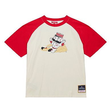Women's Mitchell & Ness Cream Cincinnati Reds Boyfriend Raglan T-Shirt