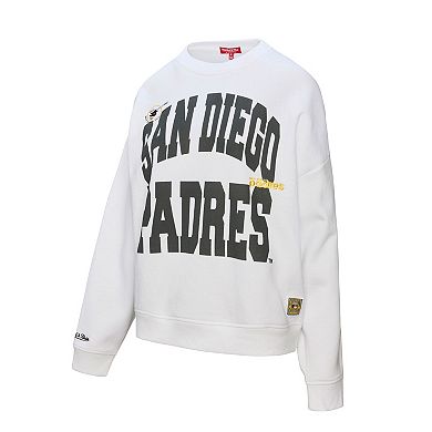 Women's Mitchell & Ness White San Diego Padres Oversized Cooperstown Sweatshirt