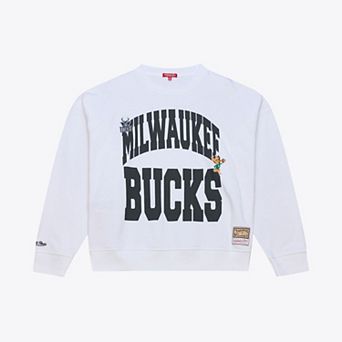 Women's Mitchell & Ness White Milwaukee Bucks Lightweight Block Letter Sweatshirt