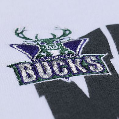 Women's Mitchell & Ness White Milwaukee Bucks Lightweight Block Letter Sweatshirt