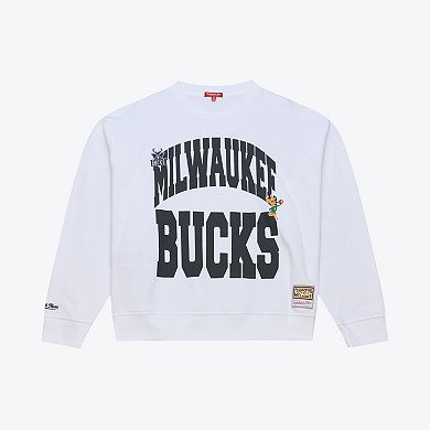 Women's Mitchell & Ness White Milwaukee Bucks Lightweight Block Letter Sweatshirt