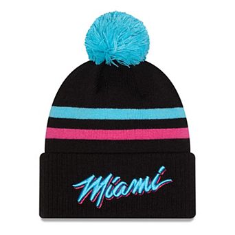 Men's New Era Black/Turquoise Miami Heat 2025/26 City Edition Cuffed Knit Hat with Pom