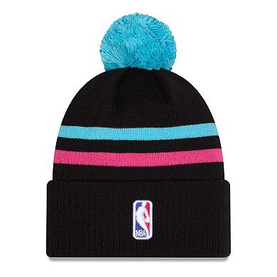 Men's New Era Black/Turquoise Miami Heat 2025/26 City Edition Cuffed Knit Hat with Pom