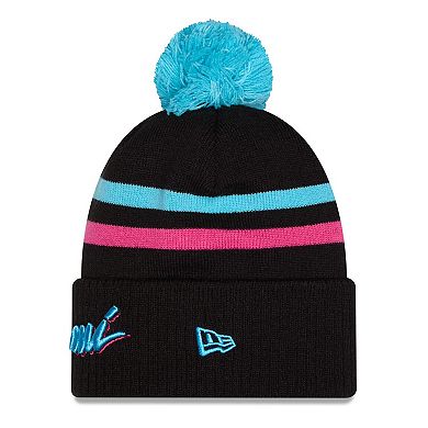 Men's New Era Black/Turquoise Miami Heat 2025/26 City Edition Cuffed Knit Hat with Pom