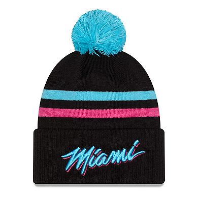 Men's New Era Black/Turquoise Miami Heat 2025/26 City Edition Cuffed Knit Hat with Pom
