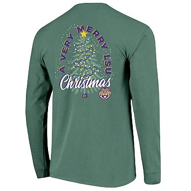 Men's Green LSU Tigers Comfort Colors Merry Christmas Tree Long Sleeve T-Shirt