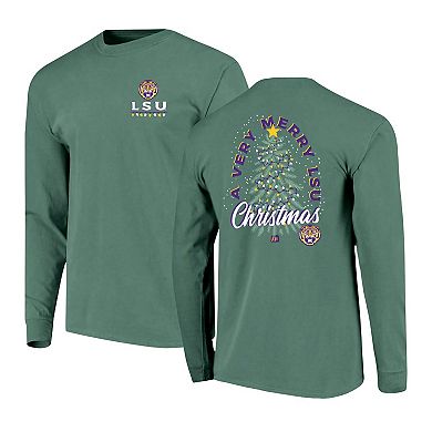Men's Green LSU Tigers Comfort Colors Merry Christmas Tree Long Sleeve T-Shirt
